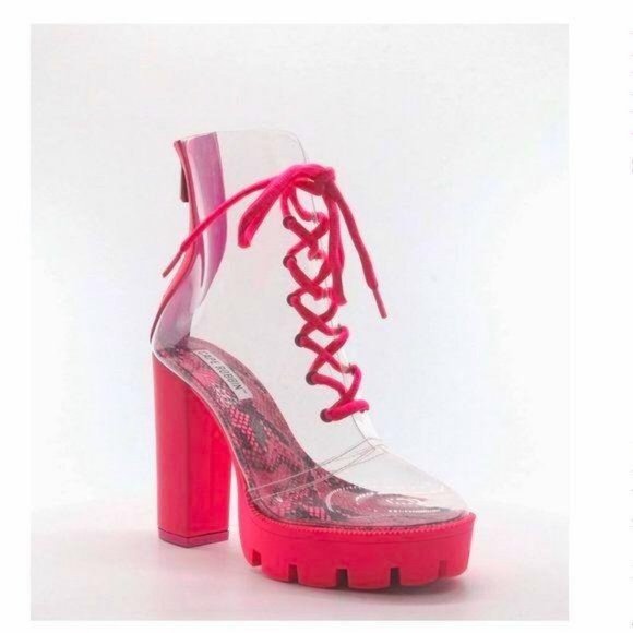 Clear Lace Up Lug Sole Booties in Pink Snake - Picture 4 of 7